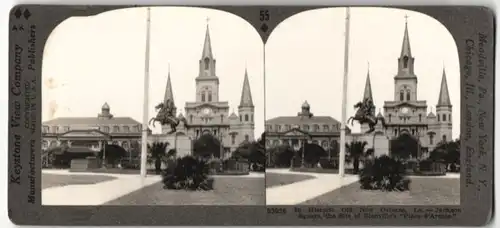 Stereo-Fotografie Keystone View Company, Meadville Pa., Ansicht New Orleans, Jackson Square