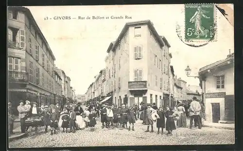 AK Givors, Rue de Belfort et Grande Rue, Strassenpartien