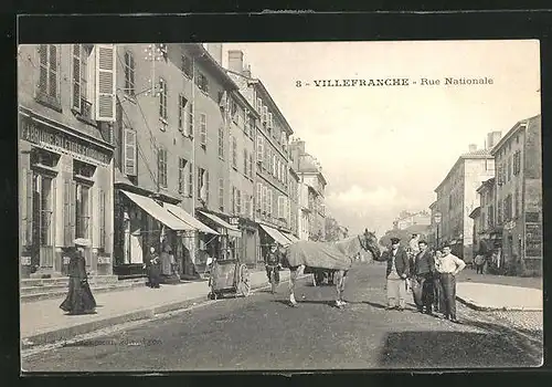 AK Villefranche, Rue Nationale, Strassenpartie