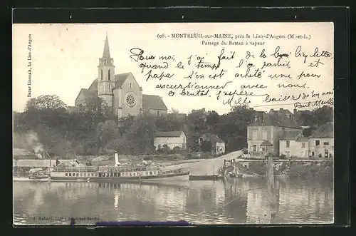 AK Montreuil-sur-Maine, Passage du Bateau a vapeur