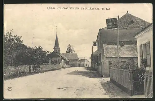 AK St-Sauveur de-Flée, Cafe Caillou Charpentier, l'Eglise