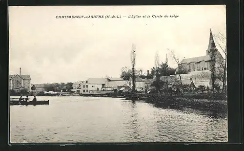 AK Chateauneuf-sur-Sarthe, L`Èglise et le Cercle du Liège