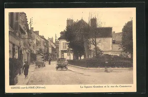 AK Cosne-sur-Loire, Le Square Gambon et la rue du Commerce