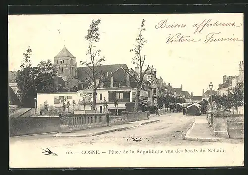 AK Cosne, Place de la Rèpublique vue des bords du Nohain