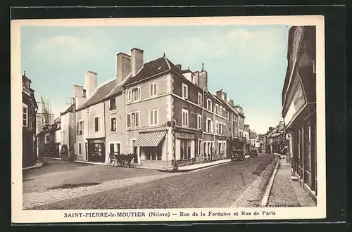 AK Saint-Pierre-le-Moutier, Rue de la Fontaine et Rue de Paris