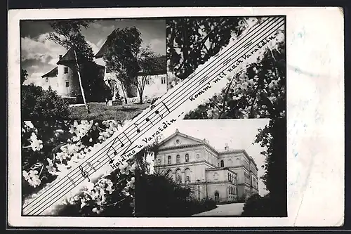 AK Varazdin, Ortspartie mit Statue und grossem Gebäude