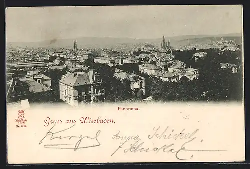 AK Wiesbaden, Panorama aus der Vogelschau