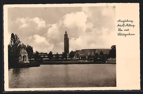 AK Magdeburg, Adolf Mittag-See mit Schützenhaus