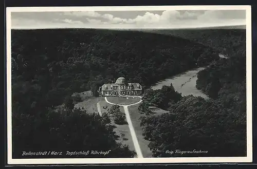 AK Ballenstedt /Harz, Jagdschloss Röhrkopf, Fliegeraufnahme