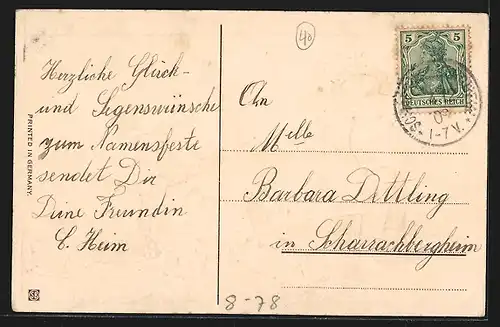 Künstler-AK Kleiner Gärtner mit vollem Blumenkorb, Mädchen bindet einen Blütenkranz