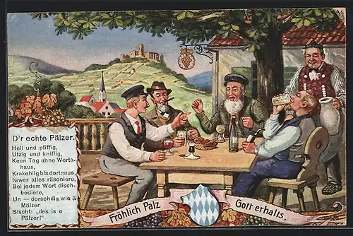 AK Pfälzer Herrschaften beim Genuss von Wein im Gasthaus
