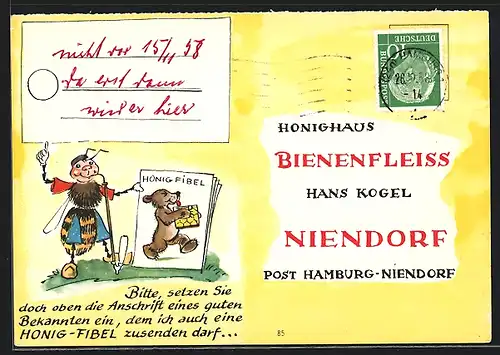 AK Reklame für Imkerei Honighaus Bienenfleiss Hans Kogel aus Niendorf
