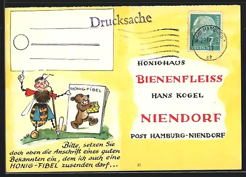 AK Reklame für Imkerei Honighaus Bienenfleiss Hans Kogel aus Niendorf