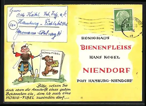 Künstler-AK Hamburg-Niendorf, Honighaus Bienenfleiss, Hans Kogel, Bestellkarte