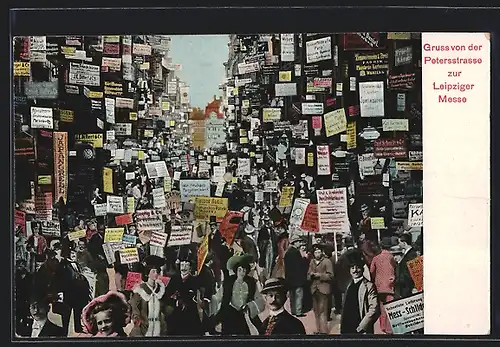 AK Leipzig, Petersstrasse mit Geschäften zur Leipziger Messe