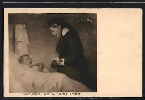 AK Grossherzogin Luise von Baden beim Besuch eines Verwundeten im Lazarett