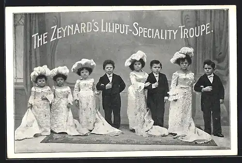 AK Kleinwüchsige in edlen Gewändern, Liliputaner-Spezialitäten-Truppe Zeynard