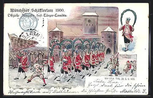 Künstler-AK München, Münchener Schäfflertanz 1900