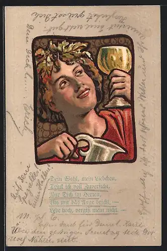 Präge-AK Junger Mann mit einem Weinglas