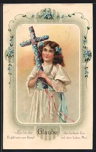 Präge-AK Glaube, Frau mit einem Kreuz, Allegorie