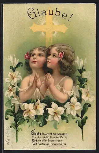 AK Allegorie von Glaube als junge Mädchen in Blumen