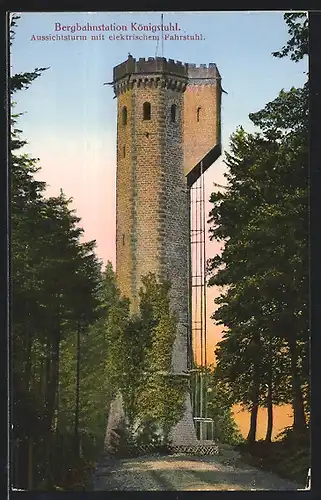 AK Bergbahnstation Königstuhl, Aussichtsturm mit elektr. Fahrstuhl