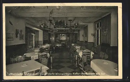 AK Düsseldorf, Keller-Restaurant Rheinische Stuben, Innenansicht Bar