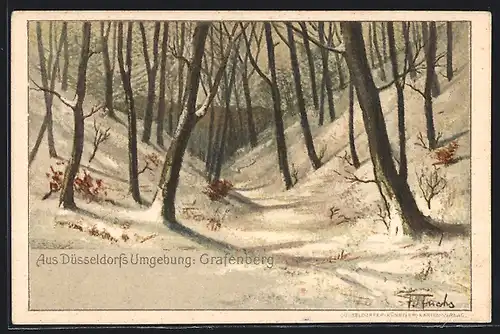 Künstler-AK Düsseldorf, Grafenberg im Schnee