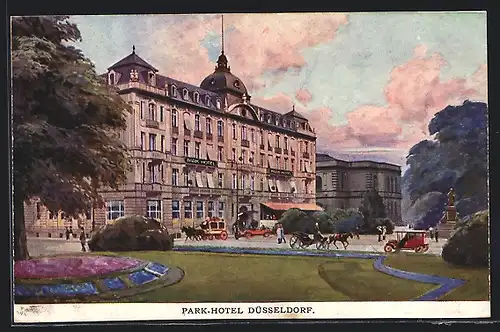 AK Düsseldorf, Park-Hotel mit Denkmal