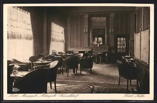 AK Düsseldorf, Hotel Monopol Metropole, Hotel-Halle, Innenansicht