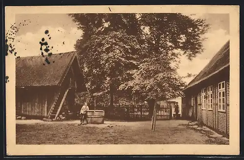 AK Müden a. d. Oertze /Lüneburger Heide, Ortspartie mit reetgedeckten Häusern