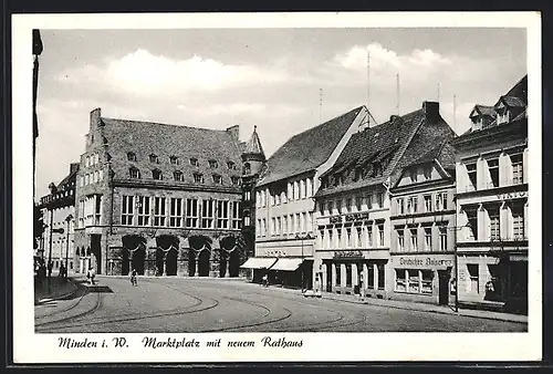 AK Minden i. W., Marktplatz mit neuem Rathaus