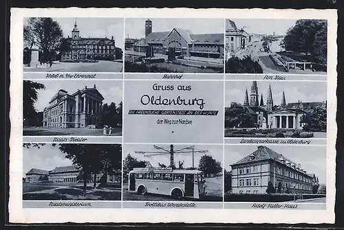 AK Oldenburg, Trolli-Bus Wendestelle, Haus, Bahnhof
