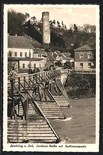 AK Landsberg a. Lech, Sandauer Brücke mit Stadtmauerpartie