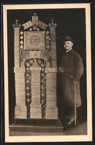 AK Kunstuhr aus Strohhalmen mit ihrem Erbauer A. Lehrke aus Goslar