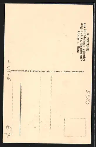 AK Kunstuhr aus Strohhalmen mit ihrem Erbauer A. Lehrke aus Goslar