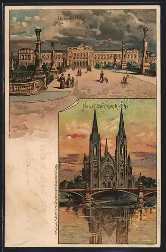 Lithographie Rheydt, Universität, Neue Garnisonkirche