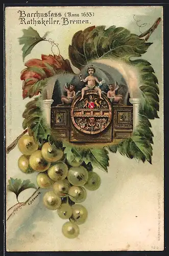 Lithographie Bremen, Gasthaus Ratskeller, Bacchusfass