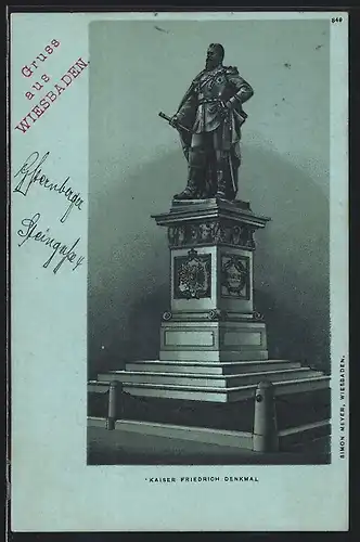 Lithographie Wiesbaden, Kaiser Friedrich Denkmal