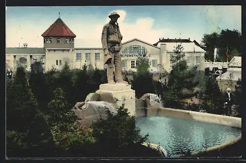AK Freiberg, Erzgebirgs-Ausstellung 1912, Partie am Brunnen