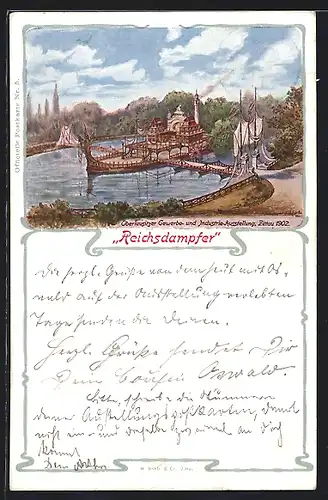 Lithographie Zittau, Oberlausitzer Gewerbe- und Industrie-Ausstellung 1902, Reichsdampfer