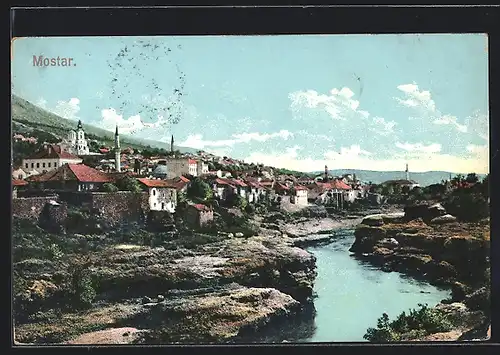 AK Mostar, Stadtansicht aus der Ferne