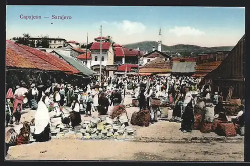 AK Sarajewo, buntes Treiben auf dem Markt Capajebo