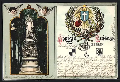 Lithographie Berlin, Königin Luise-Denkmal, Wappen