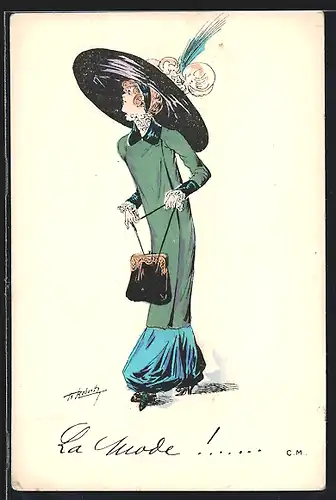 Künstler-AK Jugendstil, Dame mit elegantem Hut, La Mode!