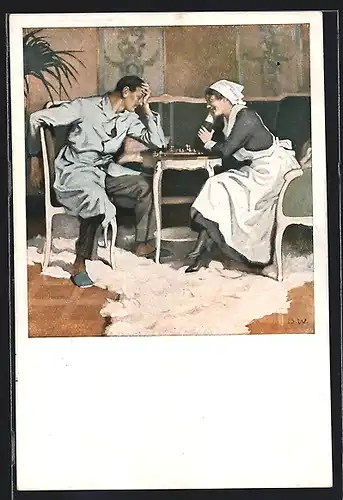 Künstler-AK Brynolf Wennerberg: Paar beim Schach spielen