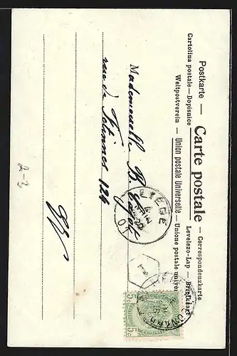 Lithographie Brief, Landesflagge, Schweiz, Postbote überbringt ein Paket