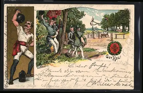 Künstler-AK Bruno Bürger & Ottillie Nr. 615, sign. Michaelis: Bürger beim Sportfest