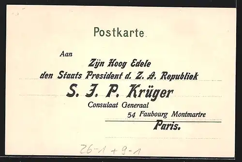 Künstler-AK Arthur Thiele: Passanten winken und wollen Präsident Krüger Blumen überreichen, Burenkrieg