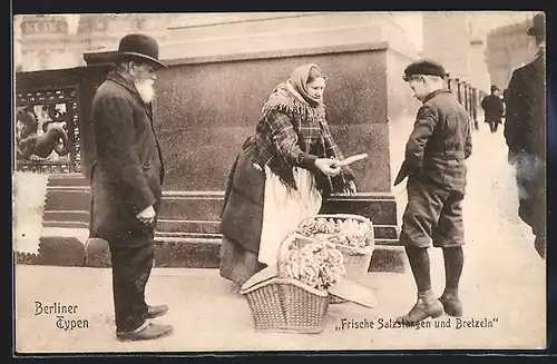 AK Berlin, Strassenhändlerin verkauft Salzstangen und Bretzeln